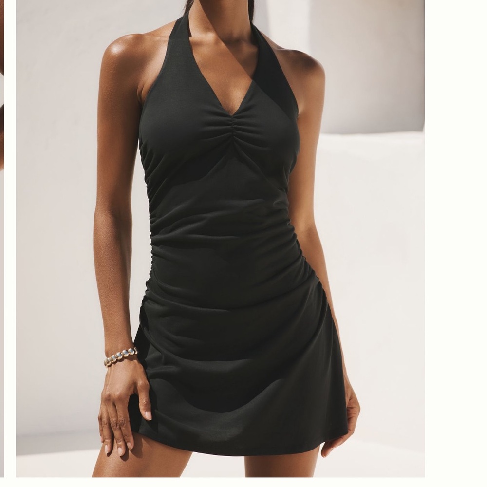 Anthropologie Black Halter Mini Dress
